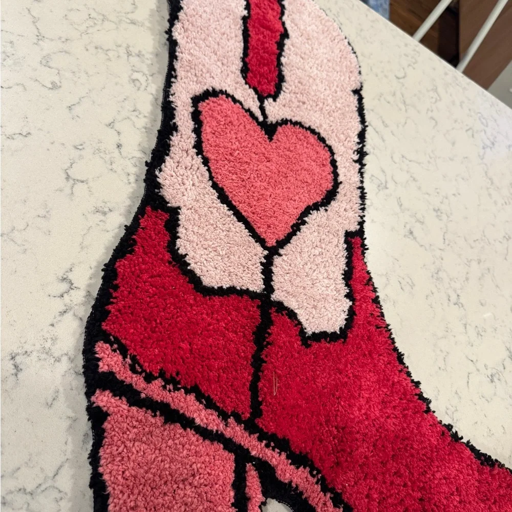 Cowboy Cowgirl Boot Rug with Heart Accent - Pink & Red - Picture 3 of 7
